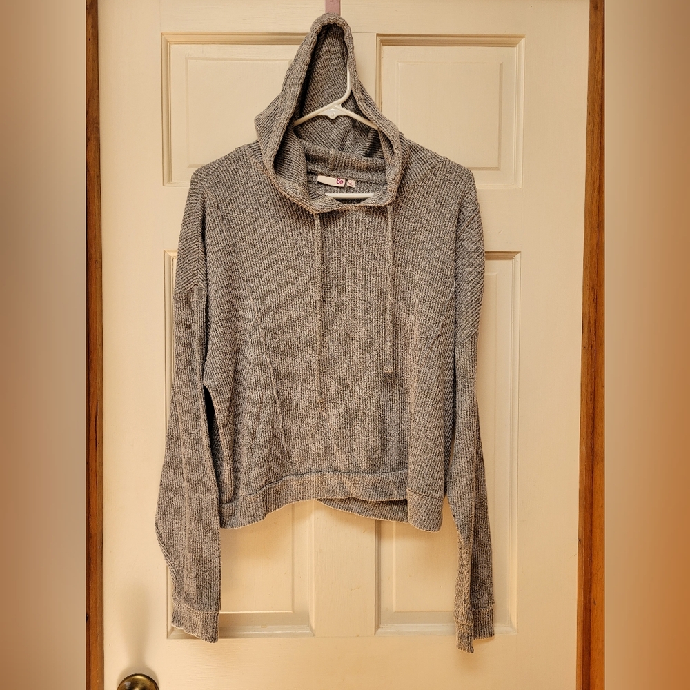 Gray veritcal striped cropped hoodie, Beach top, comfy Hoodia, soft fabric top